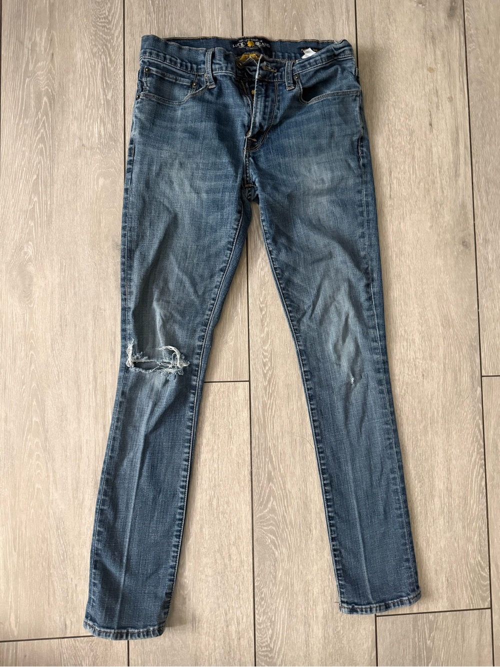 Lucky Brand Blue Skinny Jeans with Knee Distress